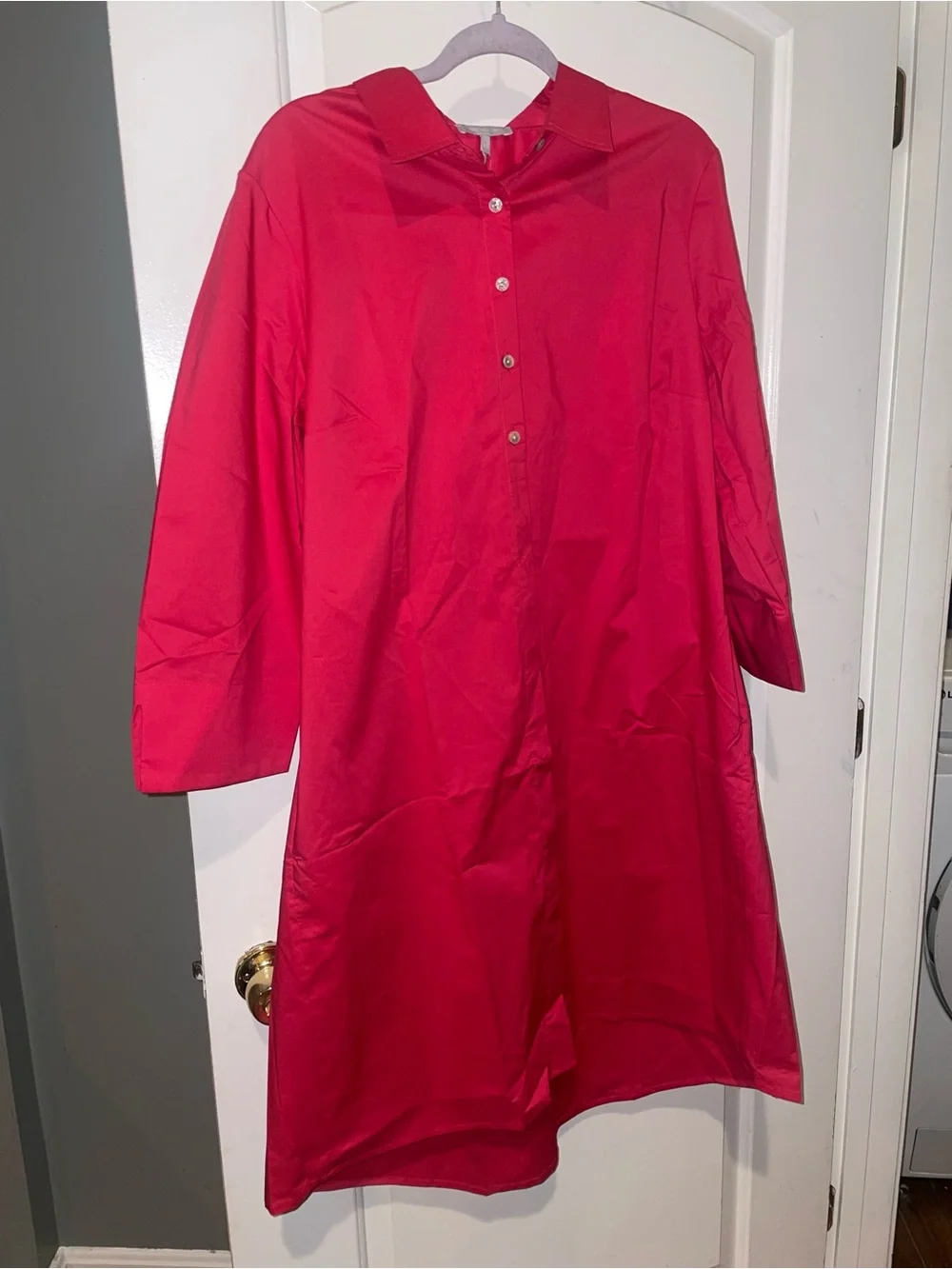 HINSON WU Button-Front Midi Shirt Dress in Bright Pink/Red